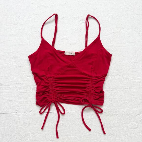 Active USA Red Ruched Drawstring Crop Top, Size Small - Picture 1 of 6